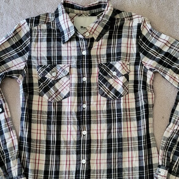 Roots Flannel Plaid Button Down Shirt Women's Size S - Picture 2 of 11